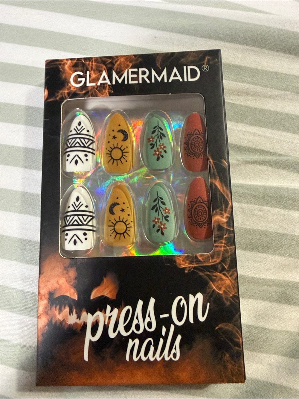 Press-On Nails Set - Multi Color Boho Designs